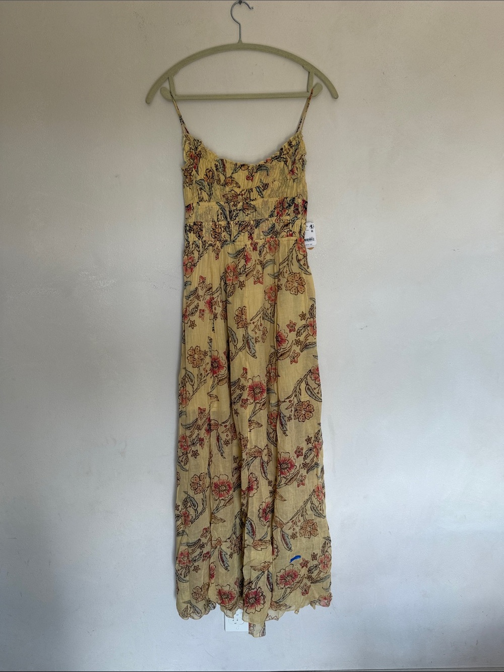 FREE PEOPLE NWT 100% cotton lughtweight Yellow Floral fall autumn maxi dress
